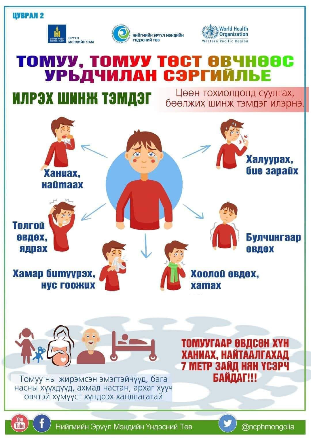 Томуу, томуу төст өвчнөөс урьдчилан сэргийлье 👩‍⚕️ Халдварын идэвхтэй үед та гэр бүл, хүүхдүүд, ахмад настнаа болон бусдад халдвар дамжихаас хамгаалаарай 🛡️